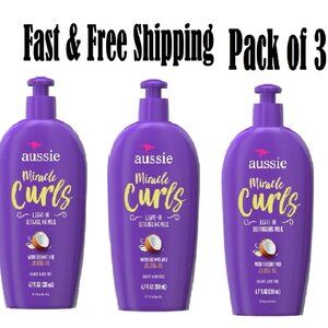 Aussie Miracle Curls Leave-In Detangling Milk Paraben Free 6.7 Oz (3Pk)